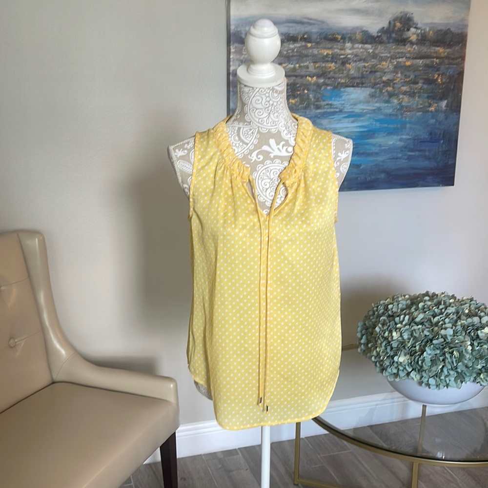 New York & Company Blouse, Yellow with White Polkadots. Small. NWT